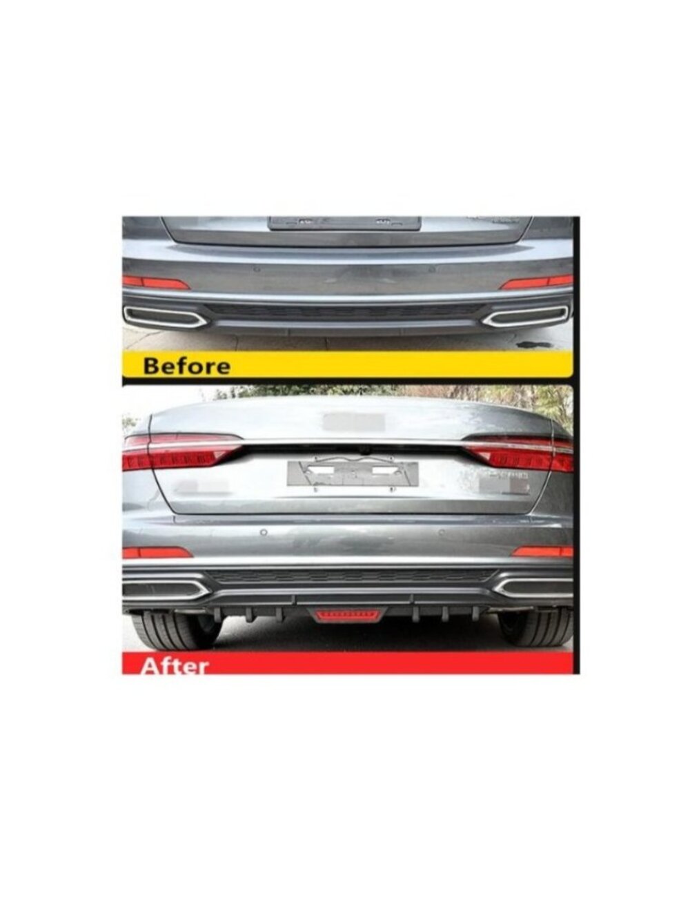 Car Rear Bumper Diffuser Lip Splitter W/Led Brake Stop Light / Carbon Fiber Look